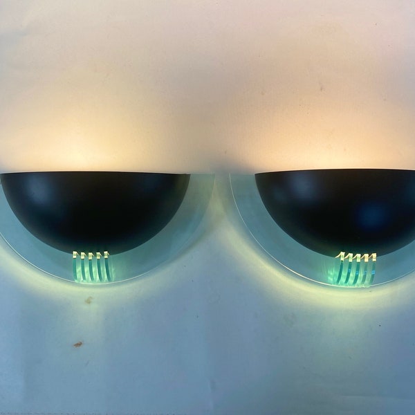 Cool space age 1990s vintage sconces. Acrylic up light minimalistic sconces.