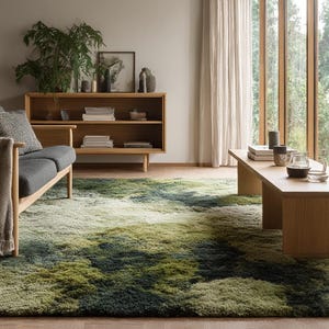 Handgemaakt getuft wollen vloerkleed: mosgroen abstract boho-ontwerp 5 x 8 voet