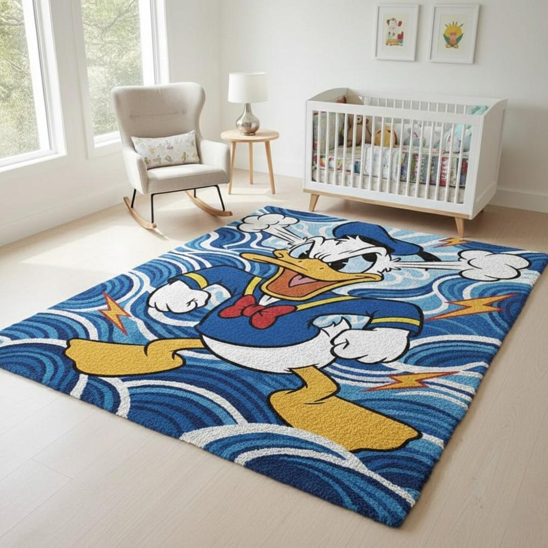 Handmade Wool Cartoon Rug, Angry Duck, Blue Wave Nursery Decor - Etsy