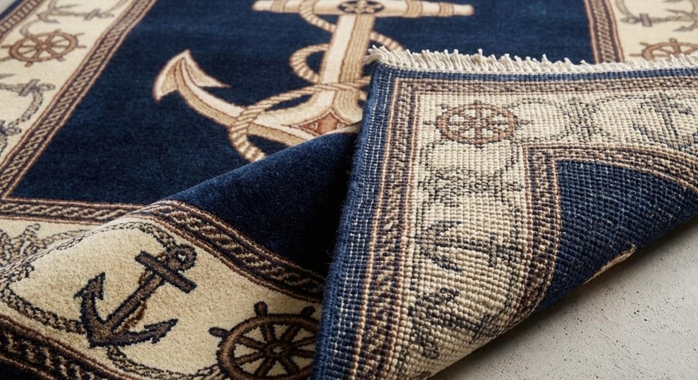 Nautical Anchor Rug, Navy Blue Coastal Area Carpet, Hand-knotted Wool ...
