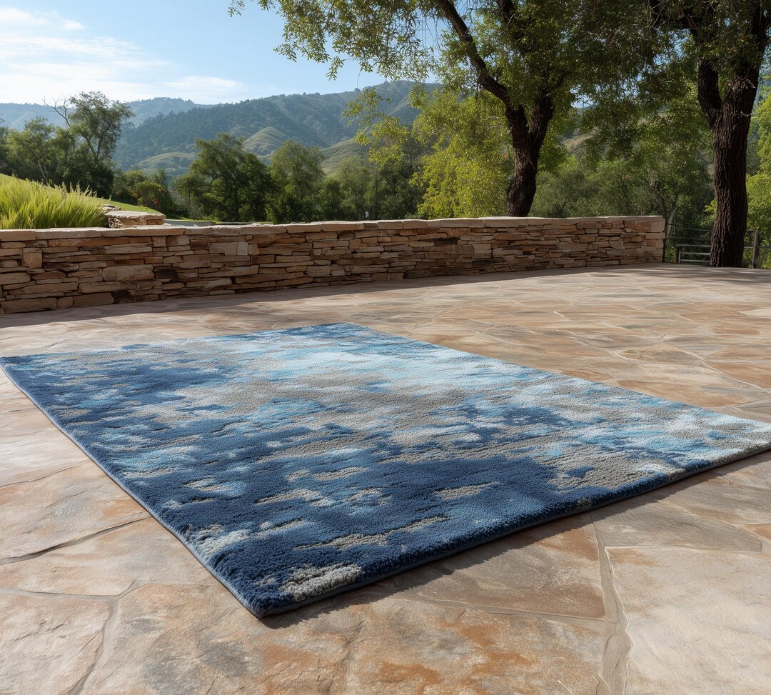 Abstract Blue Gray Wool Rug: Modern Hand-tufted Area Rug - Etsy