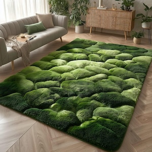 Handmade Wool Forest Floor Rug: High Texture 5x8 Area Carpet