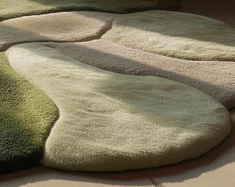 Handmade Moss Green Abstract Tufted Wool Rug - 8x8 Feet