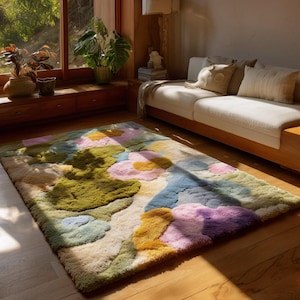 Colourfull Modern Handmade Tufted Rug, Aesthetic Area Rug, Handcrafted Funky Textured Floor Carpet, Organic Texture Decor For Living Room