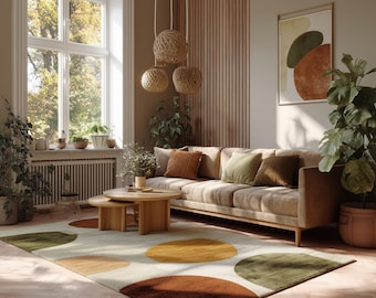 Mid-Century Modern Circle Area Rug: Hand-Tufted Wool-Blend Carpet
