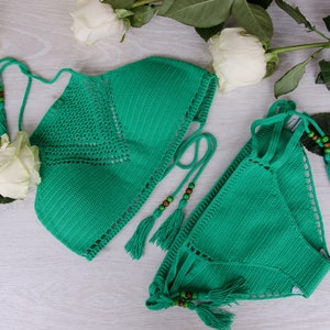 2 PDF fies Crochet pattern SET "Crop top with mesh"  and "Panties with stripes" how to crochet swimwear bikini easy detailed tutorial