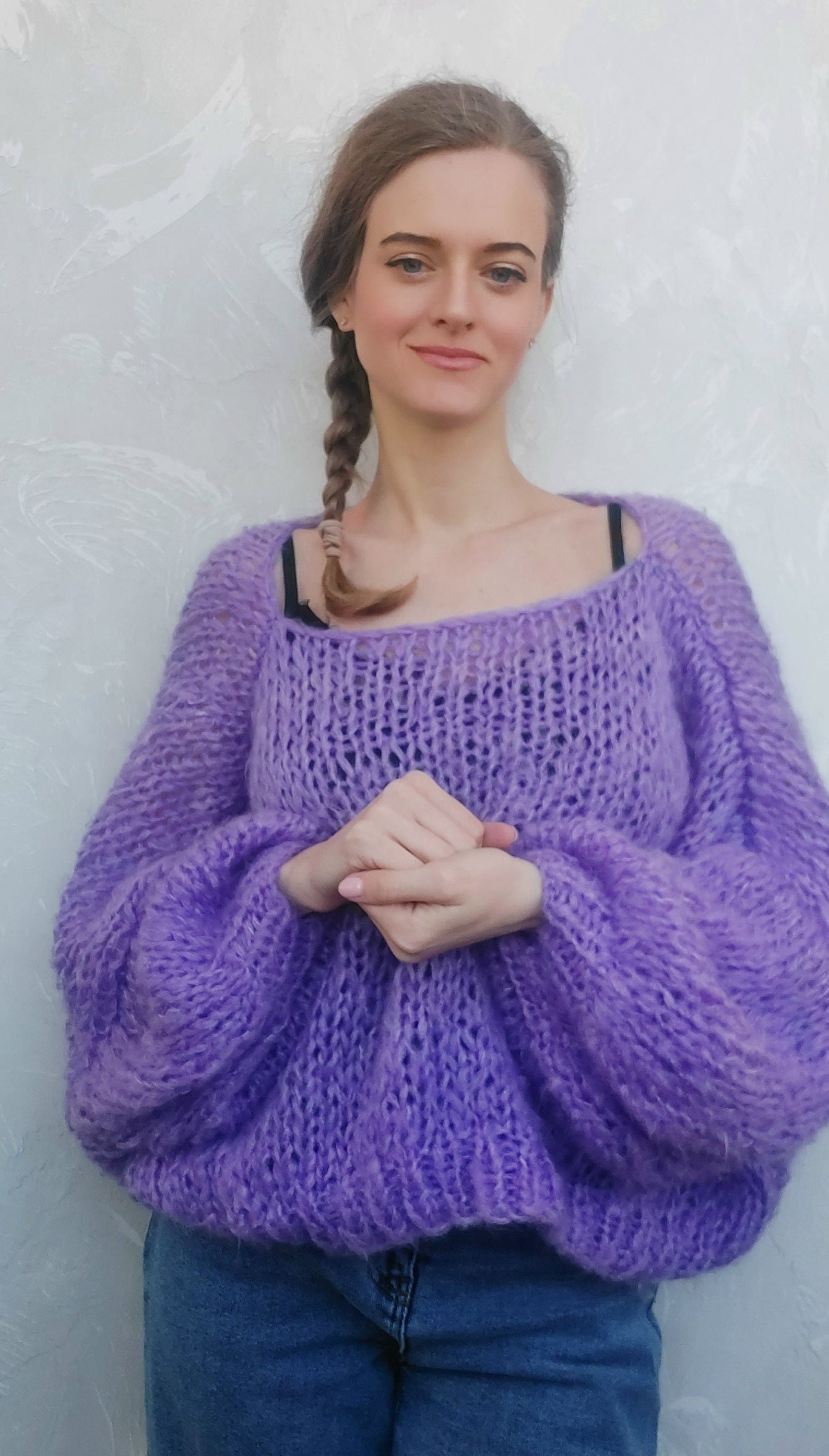 Knit Puffy Sweater Pattern PDF Tutorial Lilac Mohair Jumper - Etsy