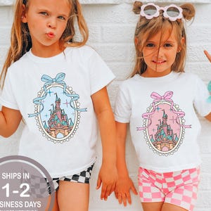 Coquette Disney Castle Frame Bow Shirt, Cute Girls Disney Castle Shirt, Disney Kids Shirts, Disney World Shirts, Princess Bow Shirt