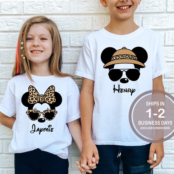 Personalized Kids Animal Kingdom Disney Shirt, Mickey Minnie Name Shirt, Minnie Leopard Bow Shirt, Kids Disney Shirt, Girl Boy Disney Shirt