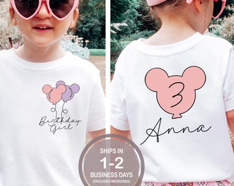 Camiseta de cumpleaños de Disney para niñas con globos, camiseta de cumpleaños de Disney de Mickey y Minnie, camiseta de cumpleaños de Disneyland Disney World, camiseta de cumpleaños de Disney por edad