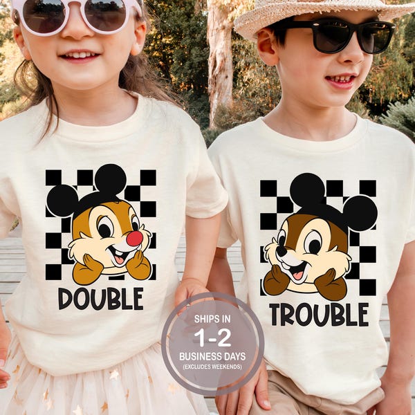 Chip And Dale Double Trouble Shirts, Brother Sister Matching Disney Shirts, Twin Disney Shirt, Animal Kingdom Shirt, Disney World Shirt