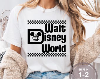 Walt Disney World Classic Font Disney Shirt, Trendy Retro Checker Disney Shirt, Matching Disney Family Shirt, Disney World Shirt