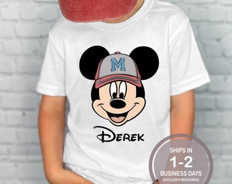 Gorra de béisbol de Mickey Mouse de Disney, camiseta personalizada de Disney para niños, camiseta personalizada de Mickey, camiseta con nombre de Mickey, camiseta de Disney para niño