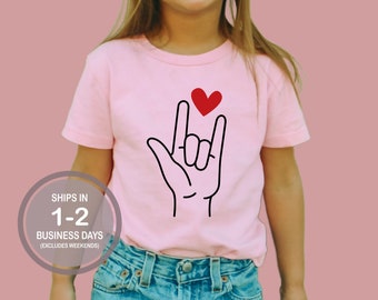 Je t'aime chemises langue des signes Saint-Valentin, chemises ASL Saint-Valentin, chemises enfant Saint-Valentin, chemise enfant langue des signes