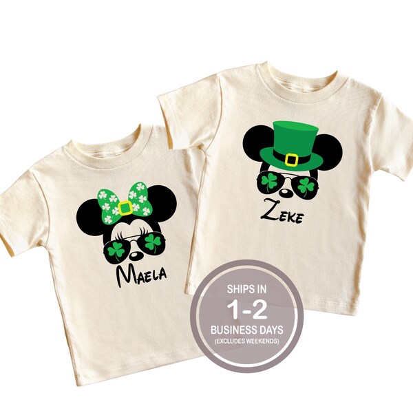 Custom Personalized Disney St. Patrick's Day Shirt, Mickey Shamrock Shirt, Kids St. Patricks Day Disneyland Disney World Shirt, Minnie Shirt