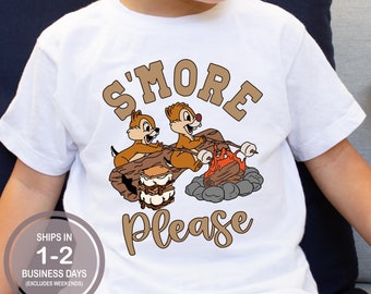 Camiseta de Chip y Dale con fogatas y s'mores, camiseta de Fort Wilderness, camiseta de Disney Camping, camiseta de Disney Smore Please, camiseta de Disney World Resort