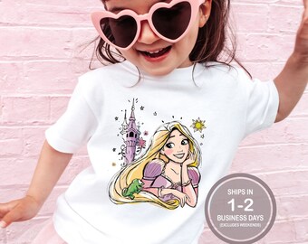 Chemise aquarelle Raiponce, chemise princesse perdue, chemise colorée princesse Disneyland, chemise Disney fille, chemise princesse Disney World