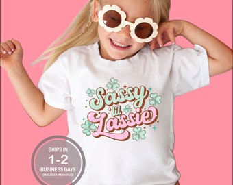 Sassy LiL Lassie St. Patrick's Day Shirt, Cute Girls St. Patrick's Day Shirt, Four Leaf Clover Shamrock Shirt, Kids Retro St. Patricks Day