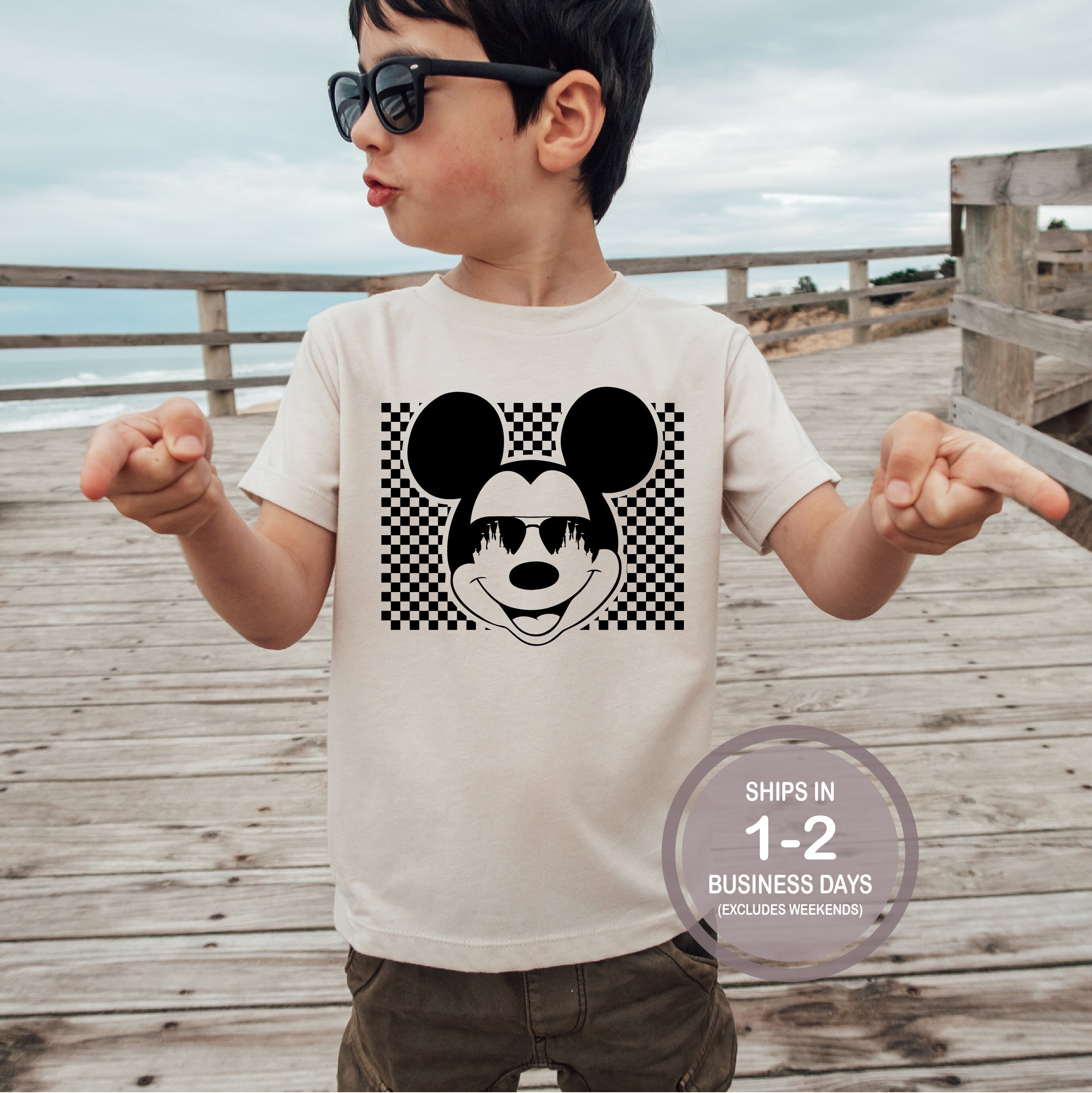 Mickey Mouse Retro Checker Shirt, Mickey Kids Shirt, Youth Disney 
