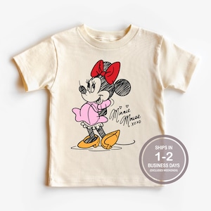 Classic Sketch Minnie Mouse Signature Shirt, Minnie Kids Shirt, Minnie Disneyland Shirt, Girl&#39;s Disney World Shirt, Cute Girls Minnie Shirt