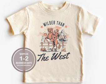 Kids Cowboy Shirt, Wilder Than The West Shirt, Retro Cowboy Baby Kids Shirt, Rodeo Kids Shirt, Baby Gift, Cute Vintage Kids TShirt
