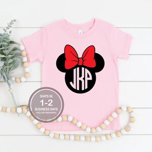 Minnie Circle Monogram Personalized Name Shirt, Popular Minnie Bow Name Shirt, Custom Disney Shirt, Girl's Disney Shirt, Disney Family Shirt