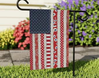 FAUX Patchwork 4th Of July Garden Flag, Garden Banner, Garden Flags, Outdoor Decor, Yard Flag, Camper Flag, Front Yard Flag, Garden Decor