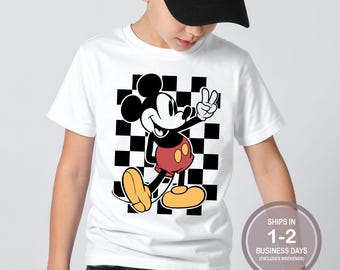 Classic Checker Peace Mickey Mouse Shirt, Mickey Kids Shirt, Youth Disney Shirt, Boy's Disney Shirt, Mickey Disney World Shirt, Disneyland