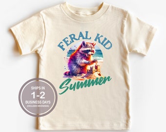 Feral Kid Summer Shirt, Kids Summer Shirt, Summer Shirt, Retro Raccoon Shirt, Retro Beach Shirt, Kids Beach Shirt, Funny Kids Beach Shirt