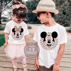 Mickey Minnie Mouse Brother Sister Matching Disney Shirt, Mickey Checker Shirt, Minnie Bow Kids Youth Disney, Girl's Boy's Disney Shirt