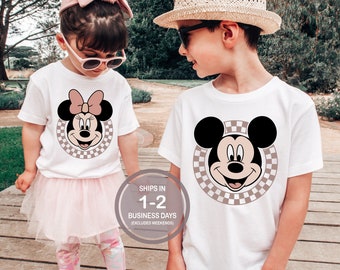 Mickey Minnie Mouse Brother Sister Matching Disney Shirt, Mickey Checker Shirt, Minnie Bow Kids Youth Disney, Girl&#39;s Boy&#39;s Disney Shirt