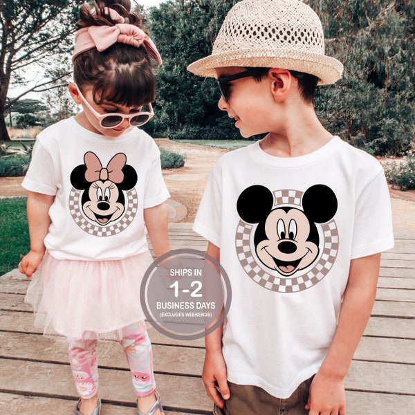 Mickey Minnie Mouse Brother Sister Matching Disney Shirt, Mickey Checker Shirt, Minnie Bow Kids Youth Disney, Girl's Boy's Disney Shirt
