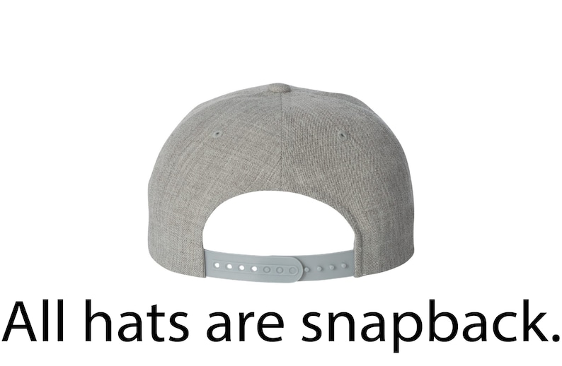 May include: Gray heather snapback hat with a plastic adjustable strap in the back.