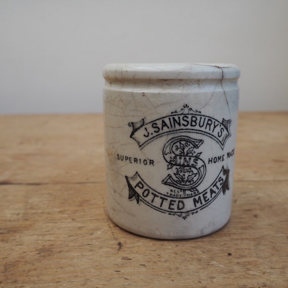 J Sainsburys Potted Meat Jar Small Stoneware Jar Vintage Etsy