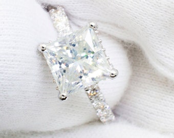 2.0ct Princess Cut Forever One Moissanite Engagement Ring, Hidden Halo Ring, Moissanite Wedding Ring,14K Gold Ring, Classic Ring, Under Halo