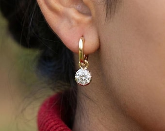 Lab Grown Diamond Georgian Cut Down Button Back Setting, Victorian Earrings, Gypset Hoop Earrings, Edwardian Earrings, Gold Antique Earrings