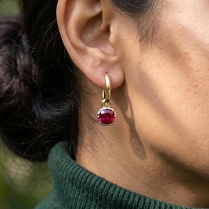 2ctw, 4ctw & 6ctw Cushion Cut Ruby, Georgian Cut Down Button Back Setting Earrings, White Bezel Two Tone Earrings, Antique Drop Earrings