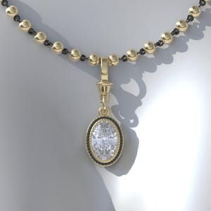 2.5ct Collet Set Georgian Cut Down Button Back Oval Moissanite Pendant, Blackened Gold, Detachable Clasp Pendant, Ball n Chain Necklace