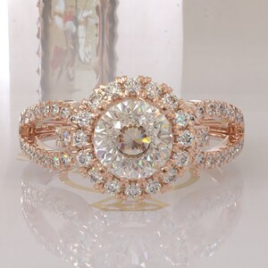 Portuguese Cut Halo Moissanite Engagement Ring, Portuguese Cut Halo Moissanite Wedding Ring, Gold Moissanite Ring, Silver Moissanite Ring