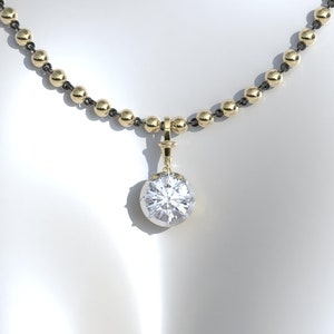 3.5ct Collet Set Georgian Style Cut Down Button Back Round Moissanite Necklace, Edwardian Ball n Chain Necklace with Blackened Gold Links