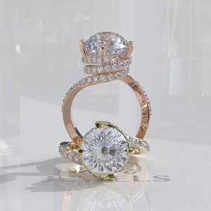 3.0ct Under Halo Portuguese Cut Colorless Moissanite Ring, Moissanite Engagement Ring, Unique Wedding Ring, Mothers Day Gift, Rose Cut Ring