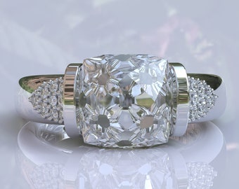 9.0ct Solitaire Old Mine Cut Moissanite Ring, OMC Moissanite Engagement Ring, Solitaire Moissanite Wedding Ring, Gift For Her