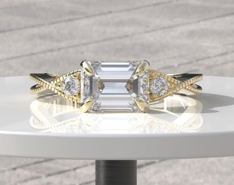 1.0ct、1.5ct、1.75ct、2.0ct エメラルドカット ラボ グロウン ダイヤモンド リング、結婚祝い、ラボ グロウン ダイヤモンド エンゲージリング、CVD ダイヤモンド ウェディング リング