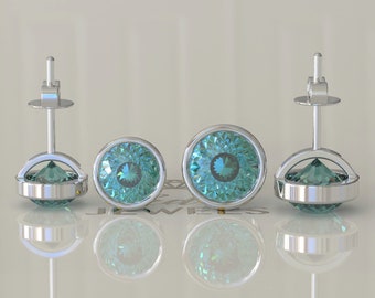 Moissanit Ohrstecker im Portugieser-Schliff in Fassungen Cabochon, Ohrringe Geschenk für Hochzeit, Ohrringe für Frauen