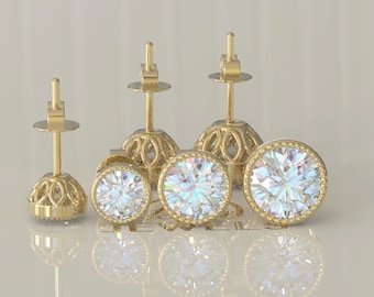 Bezel Setting Moissanite Stud Earrings, Wedding Earrings, Earrings for Women, Screw Back/Push Back Earrings, Earrings For Gift, Silver Studs