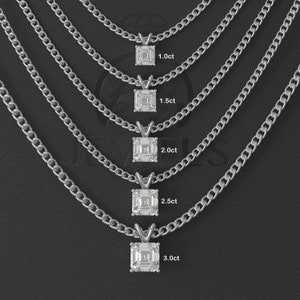 1.0ct to 3.0ct Asscher Cut Solitaire Moissanite Necklace, 10K Gold Solitaire Necklace, Silver Solitaire Moissanite Necklace, Wedding Gift