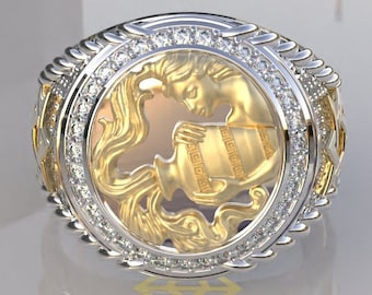 Anillo de Acuario, Anillo de Plata del Zodíaco, Anillo de Oro del Zodíaco, Anillo del Zodíaco para Hombres, Anillo de Moissanita de Acuario, Anillo de Acuario para Hombres, Anillo de Diamante del Zodíaco