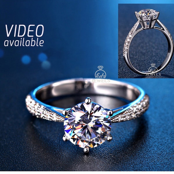 Charles & Colvard Forever One Moissanite Engagement Ring, Moissanite Wedding Ring, 14K Gold Ring, Art Deco Ring, Moissanite Solitaire Ring
