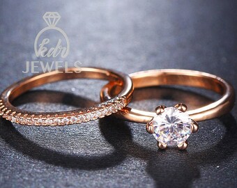 Moissanite Wedding Ring Set, Solitaire Ring, Bridal Ring Set,