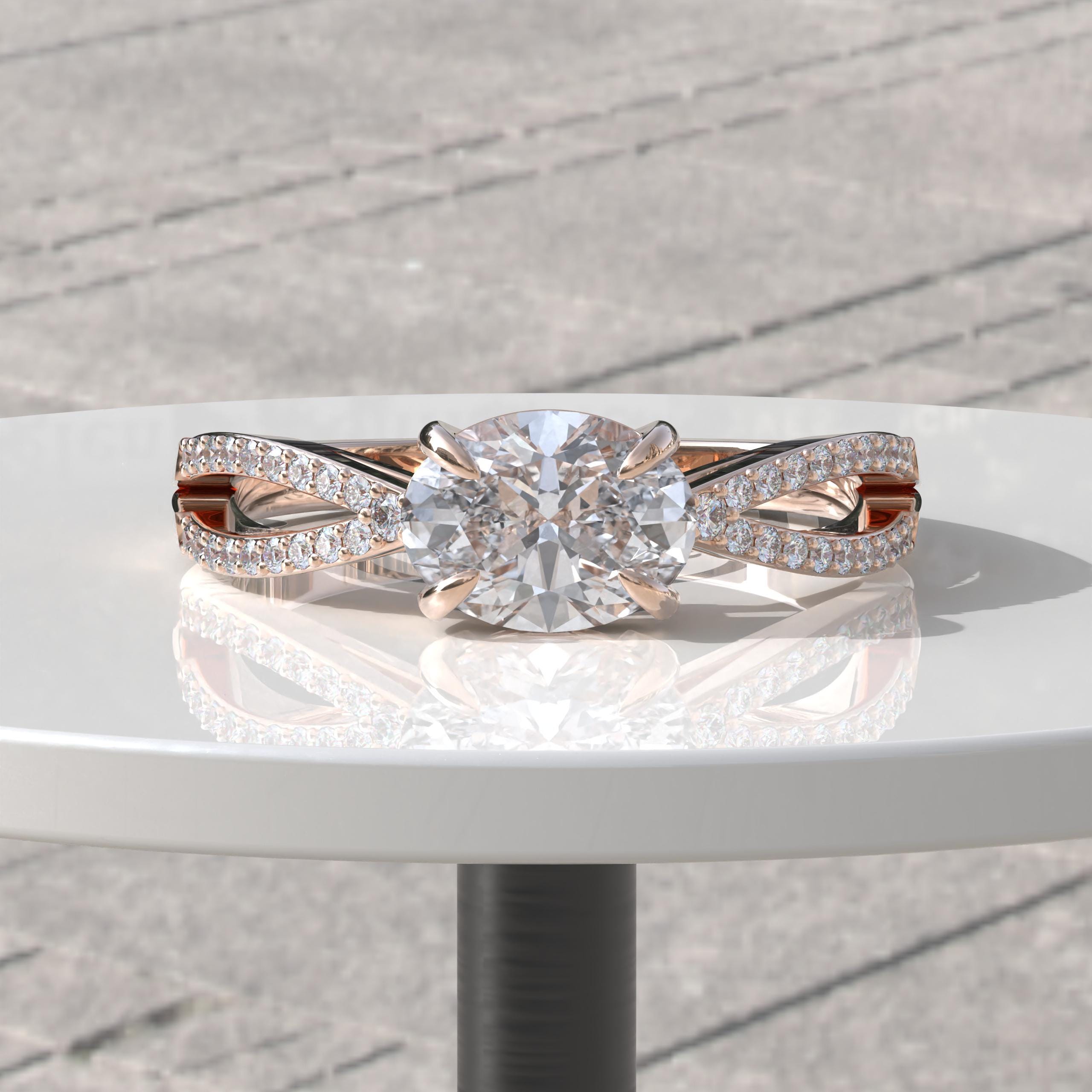 1.0ct、1.5ct、2.0ctオーバルカットラボグロウンダイヤモンドリング 